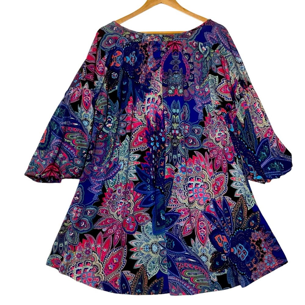 REBORN sz Large Women’s Tunic Top Blouse Brushed Polyester Purple Multi Colors